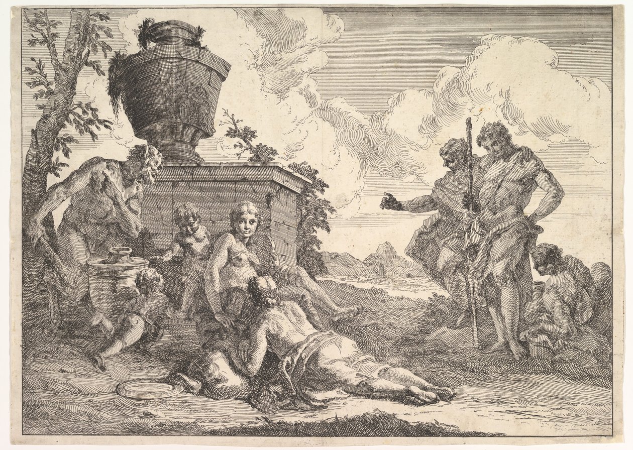 Satyr with Club and Seven Figures, Bacchanals and Histories, 1744. tekijältä Francesco Fontebasso