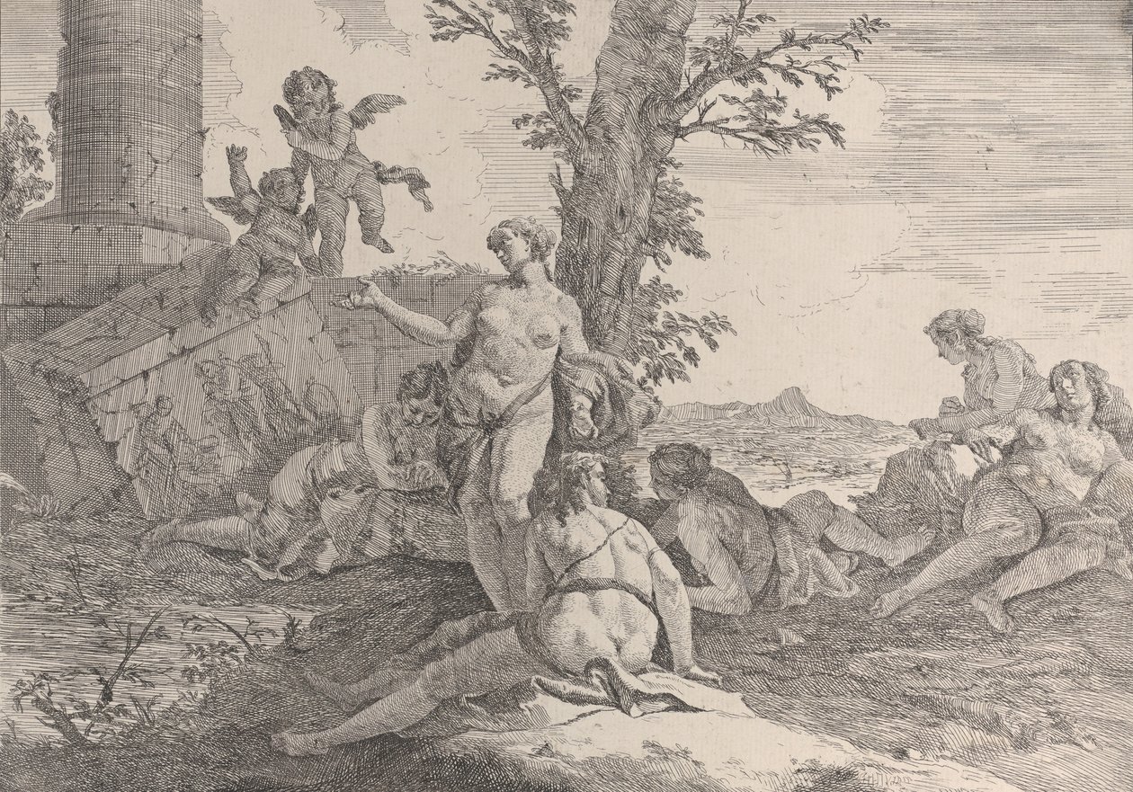 Kuusi nymfiä ja kaksi puttia, Bacchanals and Historiesista, 1744. tekijältä Francesco Fontebasso