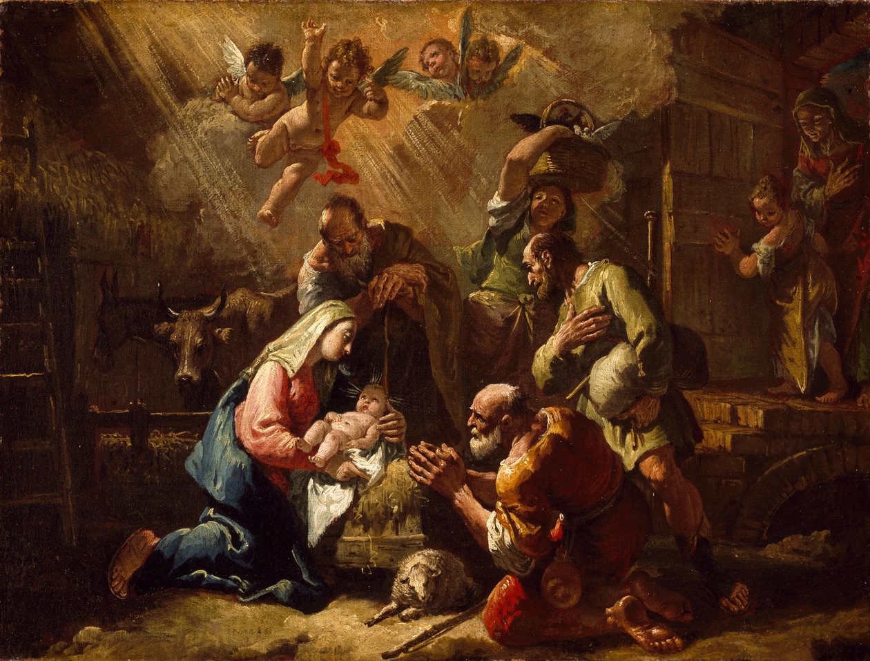 Paimenten palvonta, 1700-luvun puoliväli tekijältä Francesco Fontebasso