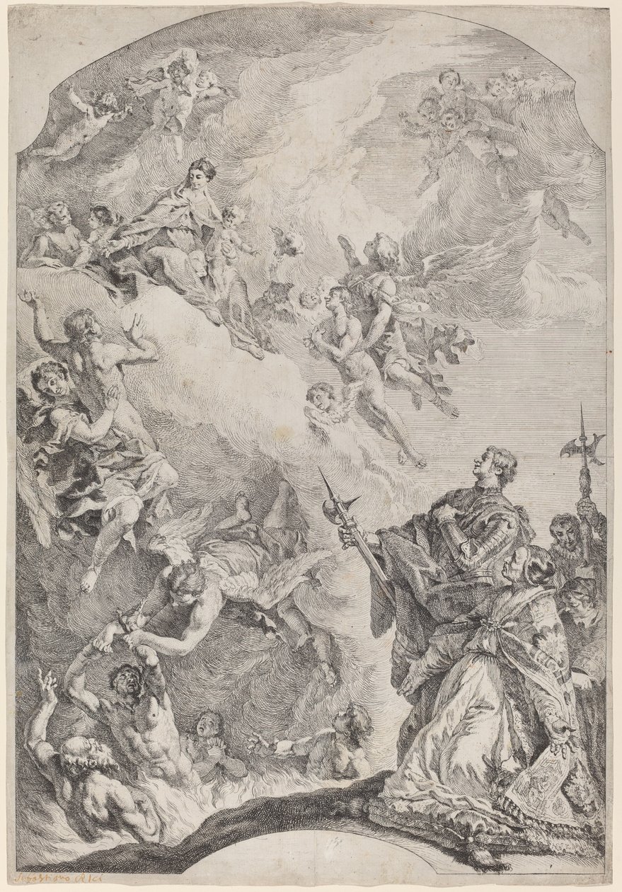 Pyhä Gregoire I vapauttamassa sieluja kiirastulesta tekijältä Francesco Fontebasso after Sebastiano Ricci