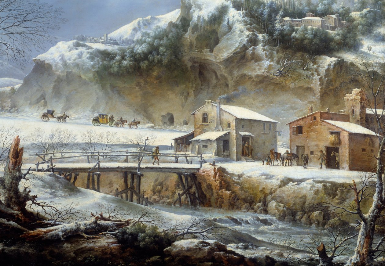 Pysähdy majatalossa. Francesco Foschin (? - 1805) maalaus Ec. Ital. tekijältä Francesco Foschi