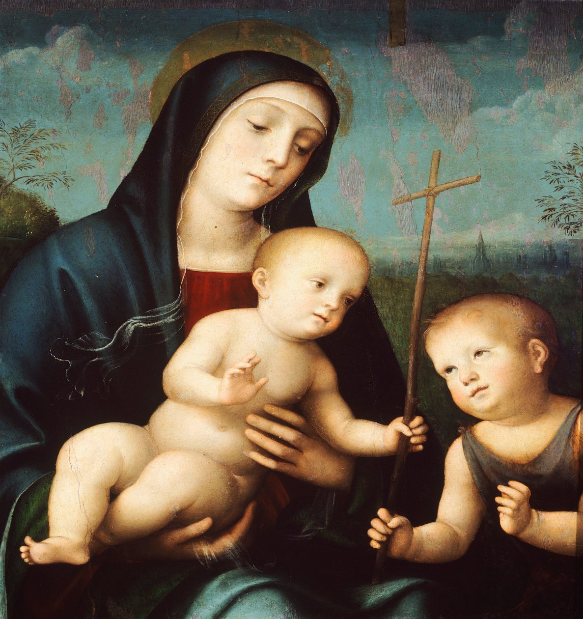 Madonna lapsen kanssa ja Johannes Kastaja, Francesco Francia (1450-1517) tekijältä Francesco Francia