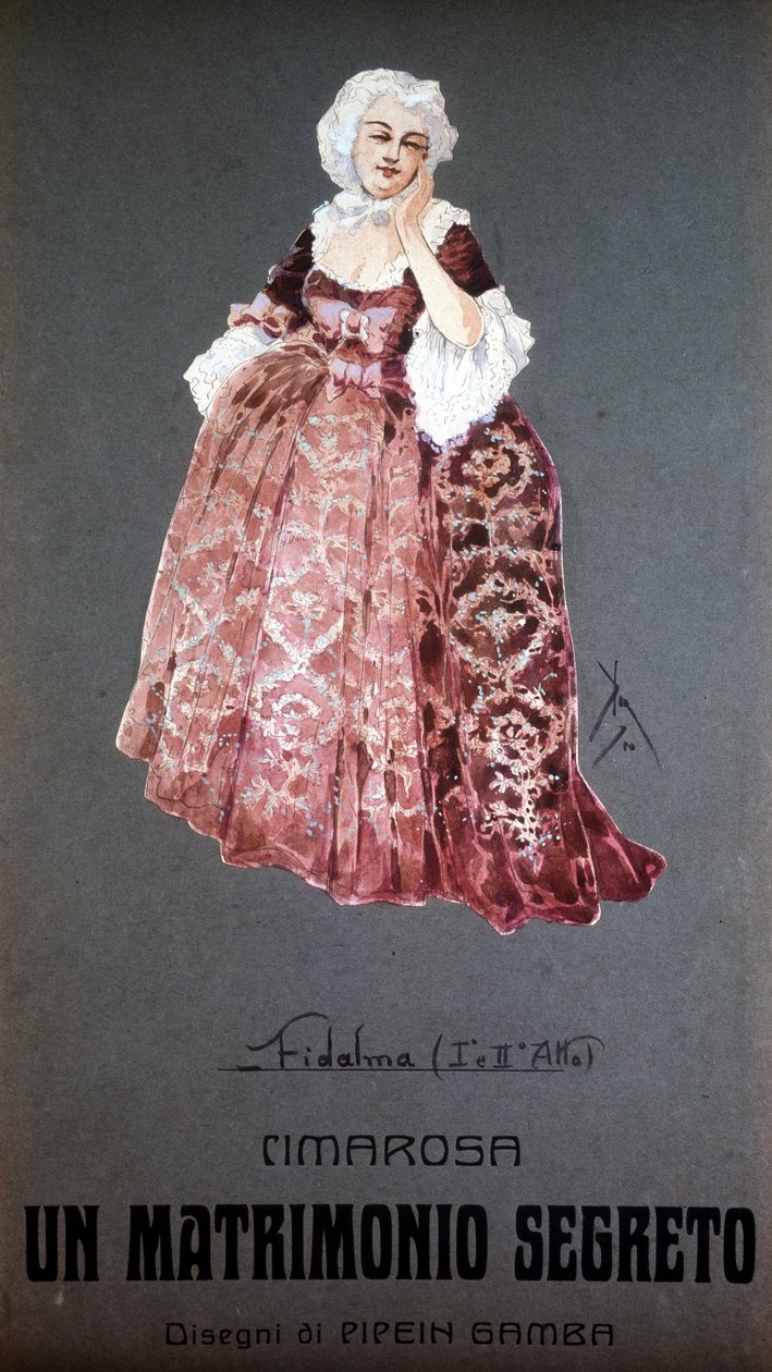Hahmo "" Fidalma "" Domenico Cimarosan (1749 - 1801) "" Secret Marriage "" -elokuvassa. F. Gamban puku - Milanon Scala tekijältä Francesco Gamba