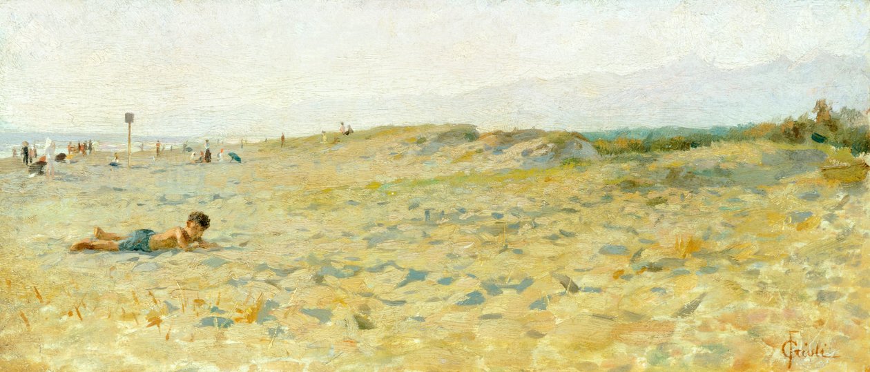 Francesco Giolin (1846-1922) ranta Cinqualessa, öljy paneelille tekijältä Francesco Gioli
