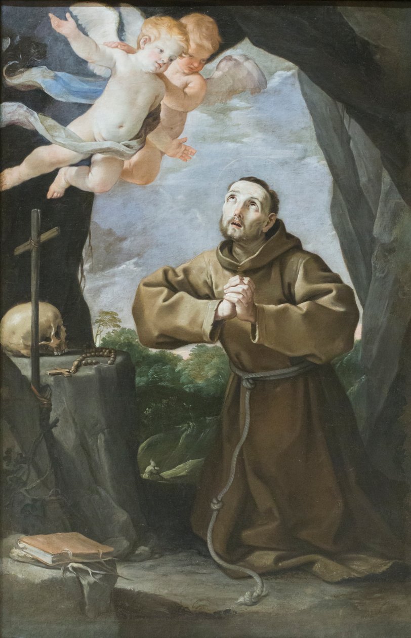 Pyhä Fransiskus palvomassa ristiä, noin 1630-40 (öljy kankaalle). tekijältä Francesco Giovanni Gessi