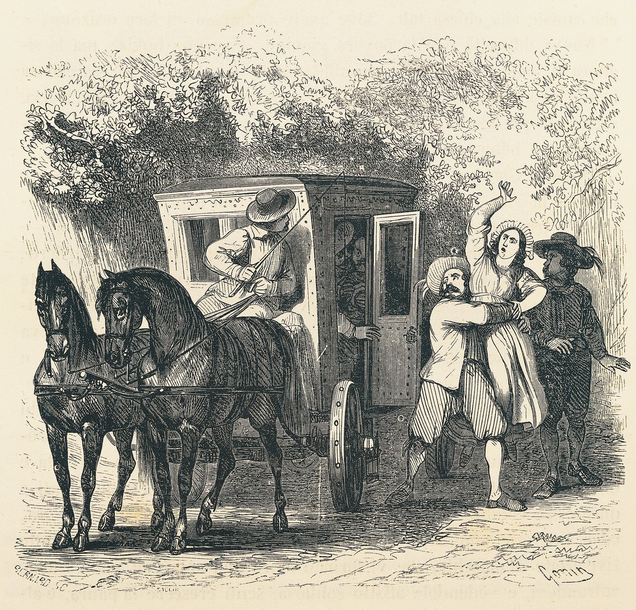 Lucyn sieppaus, jakso Kihlatuista, Alessandro Manzoni (1785-1873), kuvitus Francesco Goninin (1808-1889) vuodelle 1840 tekijältä Francesco Gonin