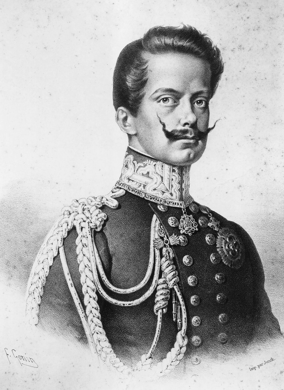 Muotokuva Vittorio Emanuele II:sta (1820-1878), Italian ensimmäisestä kuninkaasta, Francesco Goninin (1808-1889) litografia. tekijältä Francesco Gonin