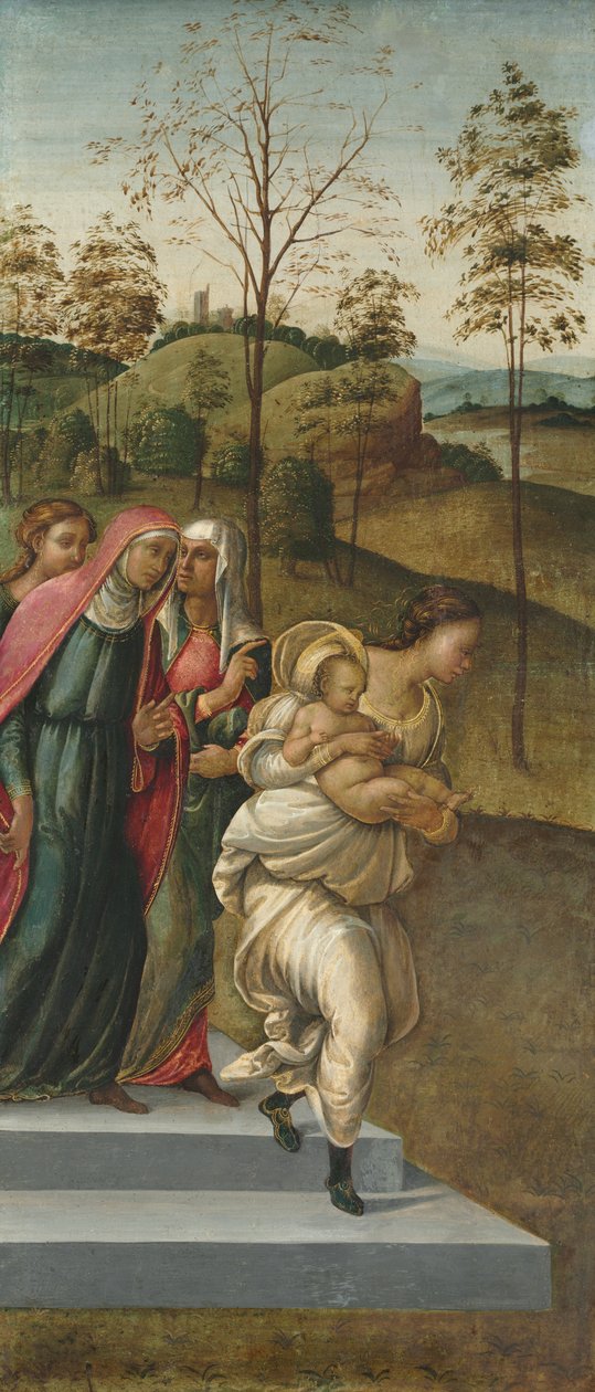 Johannes Kastajan kantaminen Sakariasille, n. 1510 (tempera ja öljy, kultaa, puuta). tekijältä Francesco Granacci
