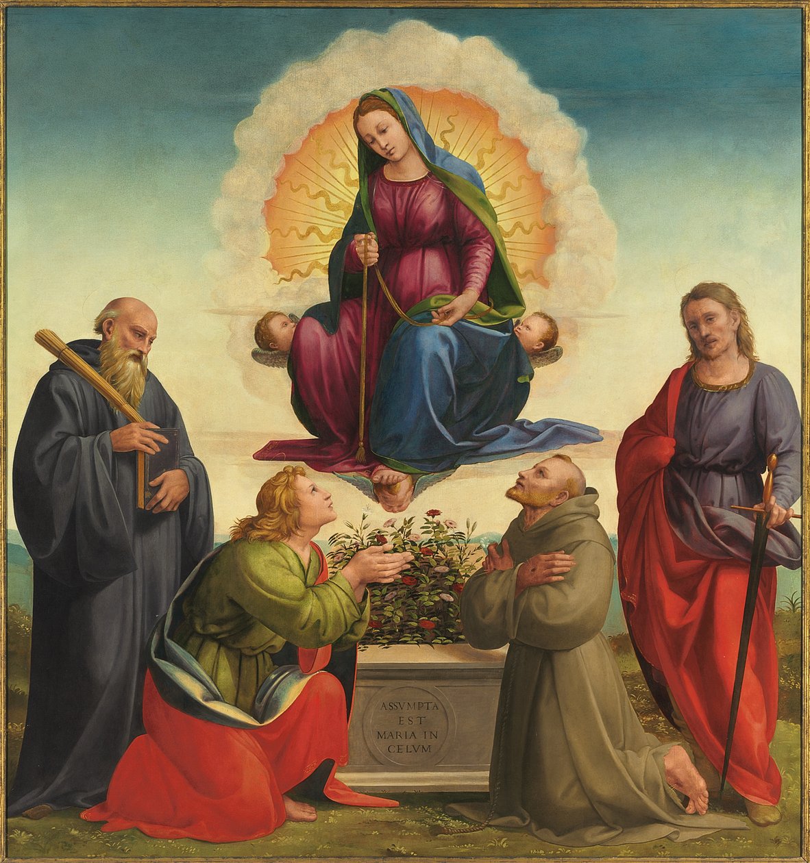 Madonna delle Cintola pyhien Benedictin, Thomasin, Franciscuksen ja Julianuksen kanssa tekijältä Francesco Granacci