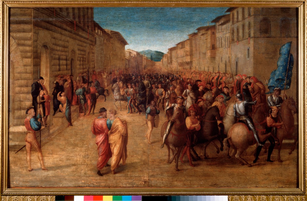 Ranskan kuningas Kaarle VIII saapui Firenzeen marraskuussa 1494 (maalaus tekijältä Francesco Granacci