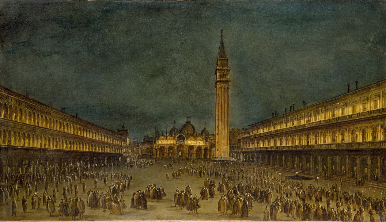Yökulkue Piazza San Marcolla, n. 1755 tekijältä Francesco Guardi