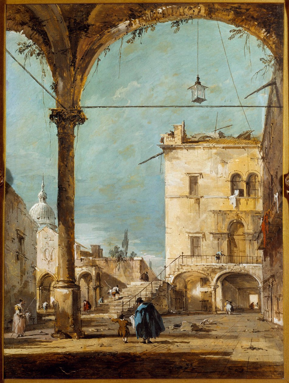 Portico Venetsiassa Francesco Guardin (1712-1793) maalaus 1700-luvun Pariisissa, Musee Jacquemart Andre tekijältä Francesco Guardi