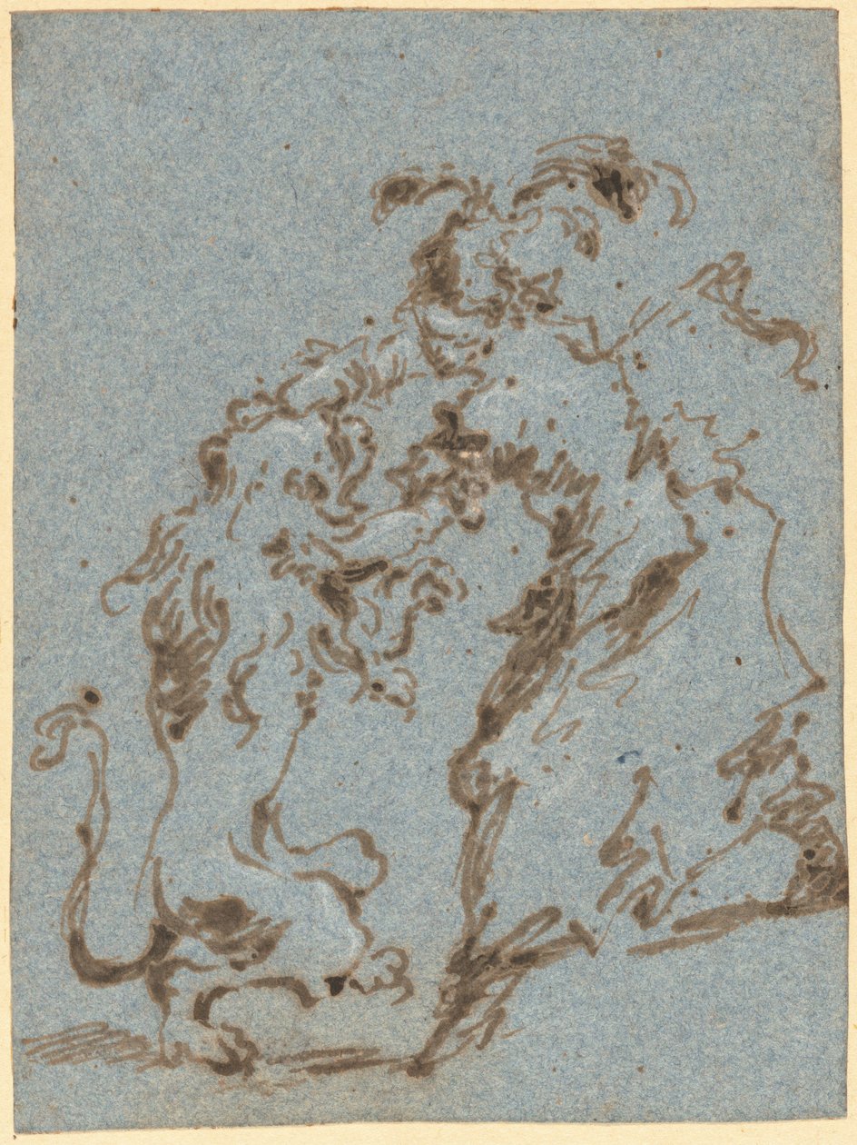 Tyylikkäästi pukeutunut nainen kamppailee leijonan kanssa tekijältä Francesco Guardi