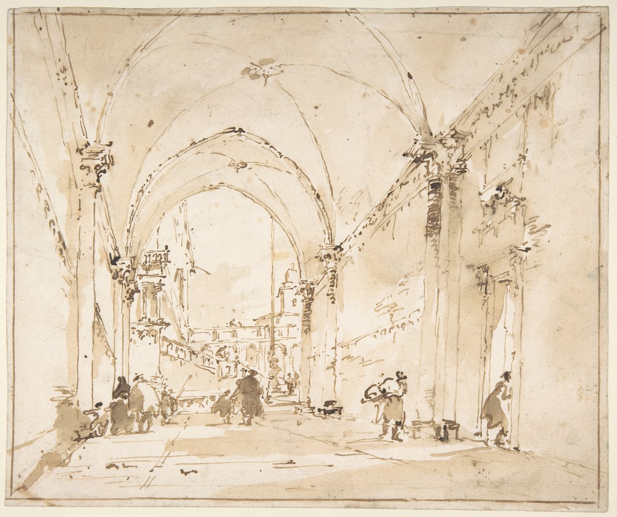 Arkkitehtoninen kapriisi: aukioon johtava holvikäytävä tekijältä Francesco Guardi