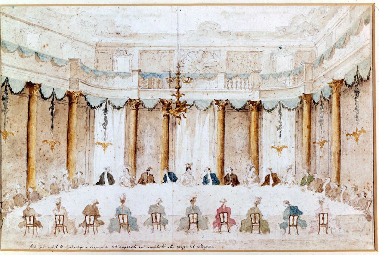 Polignacin hääjuhla. Francesco Guardin (1712 - 1793) piirros. tekijältä Francesco Guardi