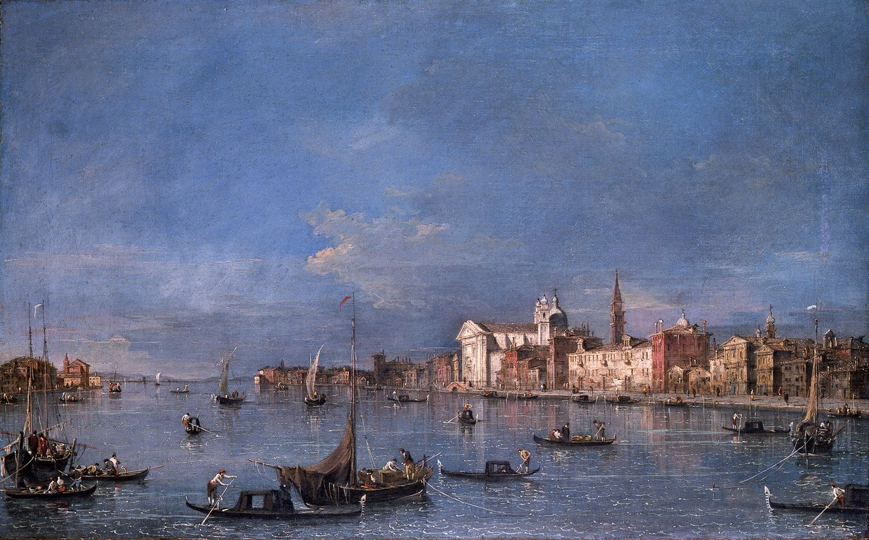 Näkymä Giudeccan kanavalle luoteeseen kohti Zatterea tekijältä Francesco Guardi