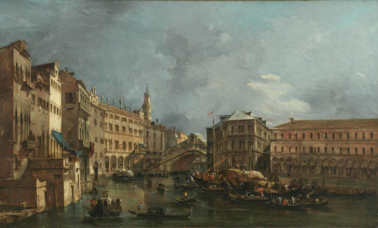 Näkymä Rialtoon ja Palazzo dei Camerlenghiin tekijältä Francesco Guardi