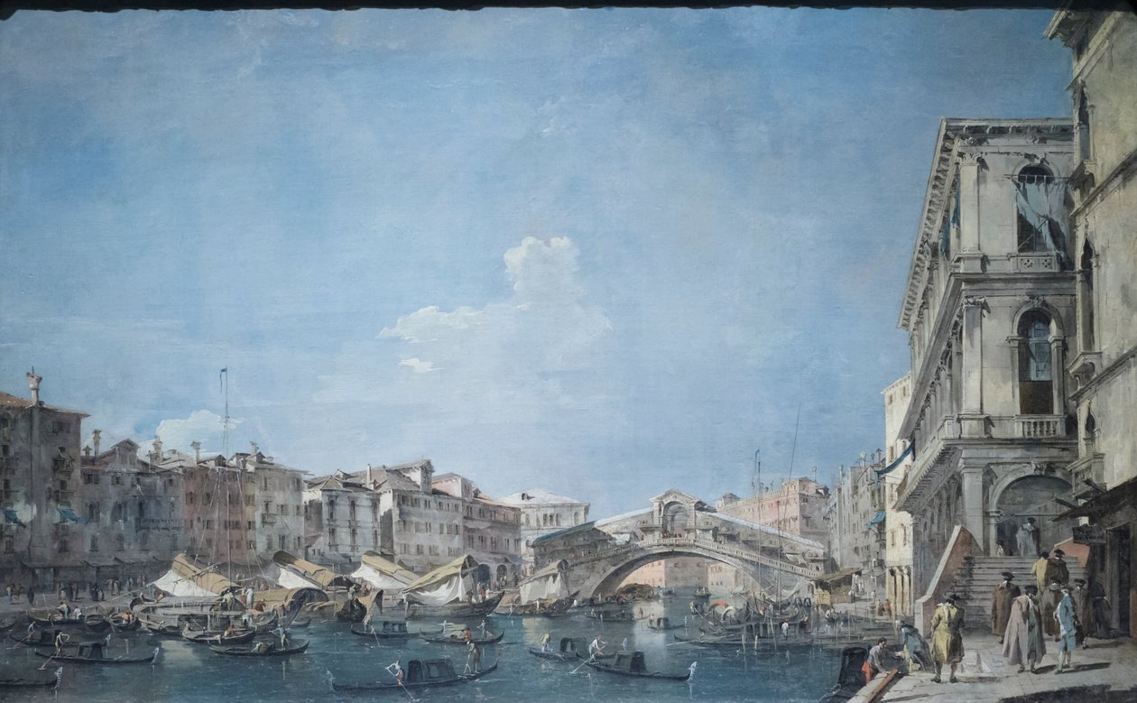 Canal grande Rialton sillalla, noin 1780-90 (öljy kankaalle). tekijältä Francesco Guardi