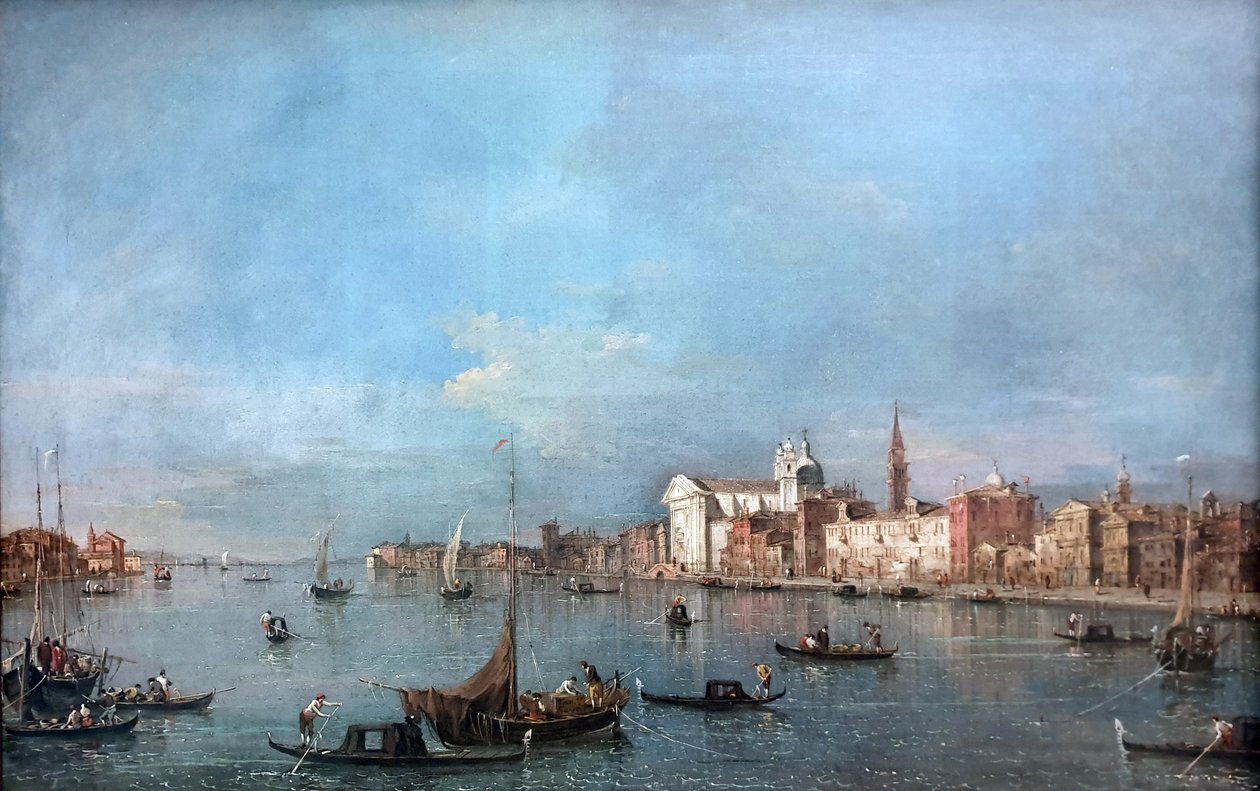 Saksa: Blick auf den Giudecca-Kanal nach Nordwesten mit den Zattere Näkymä Giudecca-kanavalta luoteeseen Zatteren kanssa. tekijältä Francesco Guardi