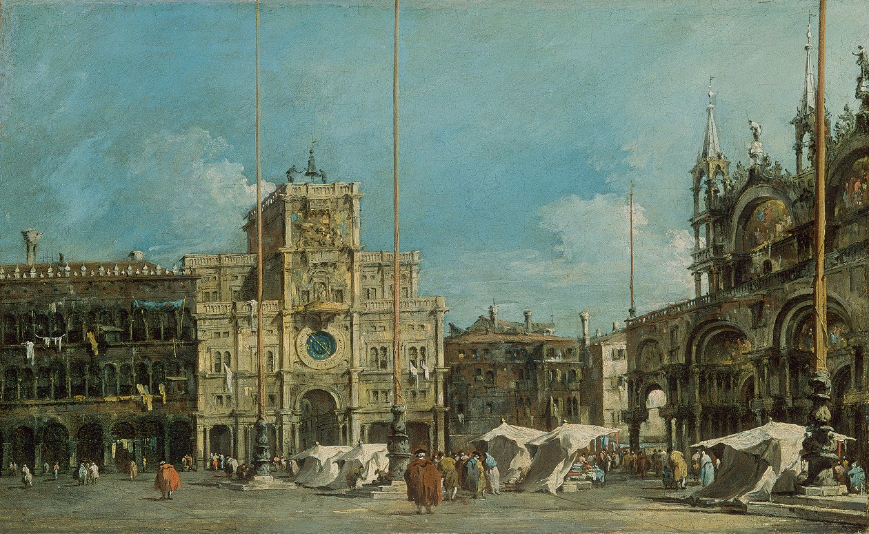 Saksa: Der Uhrturm am Markusplatz Kellotorni Pyhän Markuksen aukiolla. tekijältä Francesco Guardi