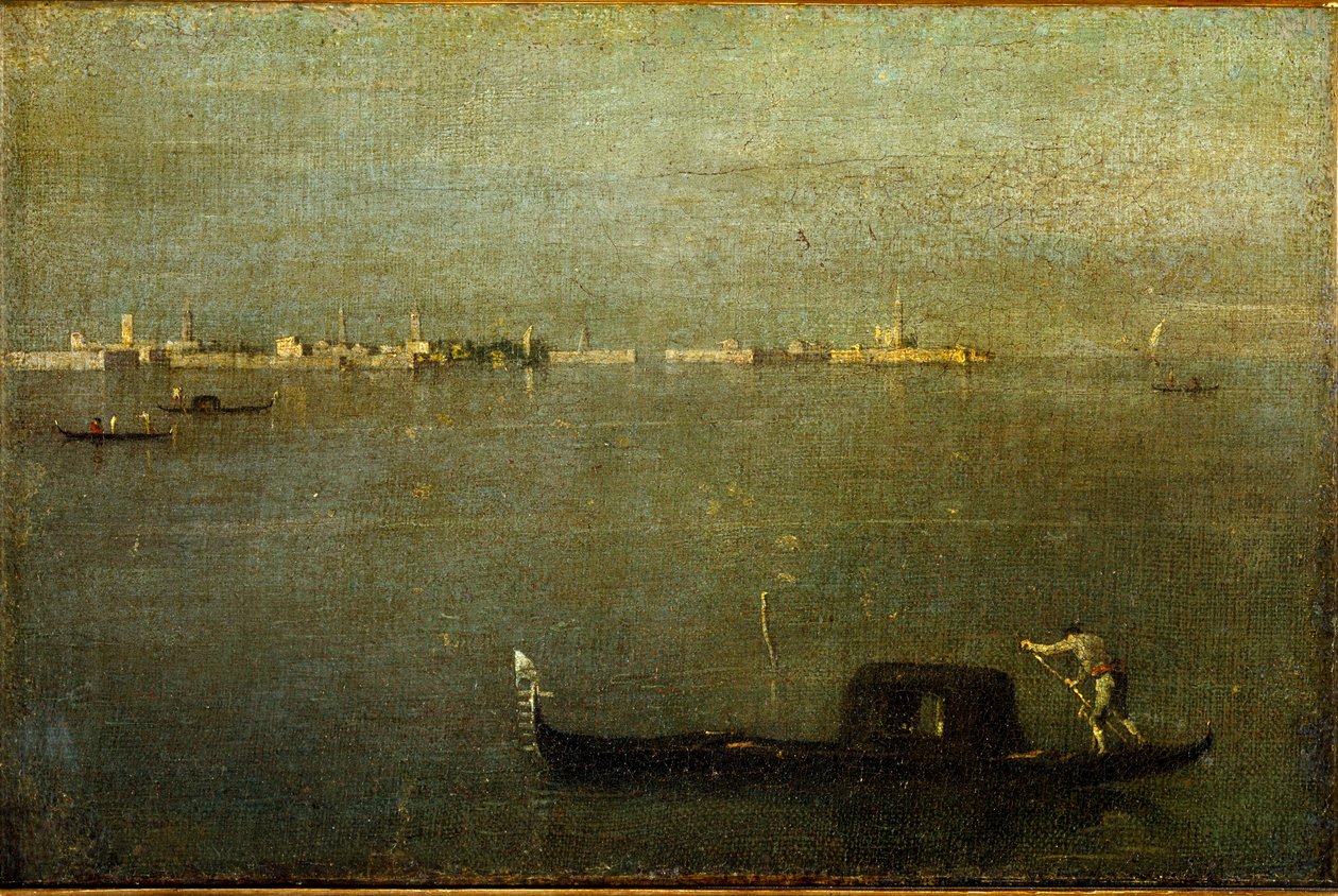 Gondoli laguunilla Francesco Guardin (1712-1793) maalaus 1780 noin. Su. 25x38 cm Milano, Poldi Pezzoli -museo tekijältä Francesco Guardi
