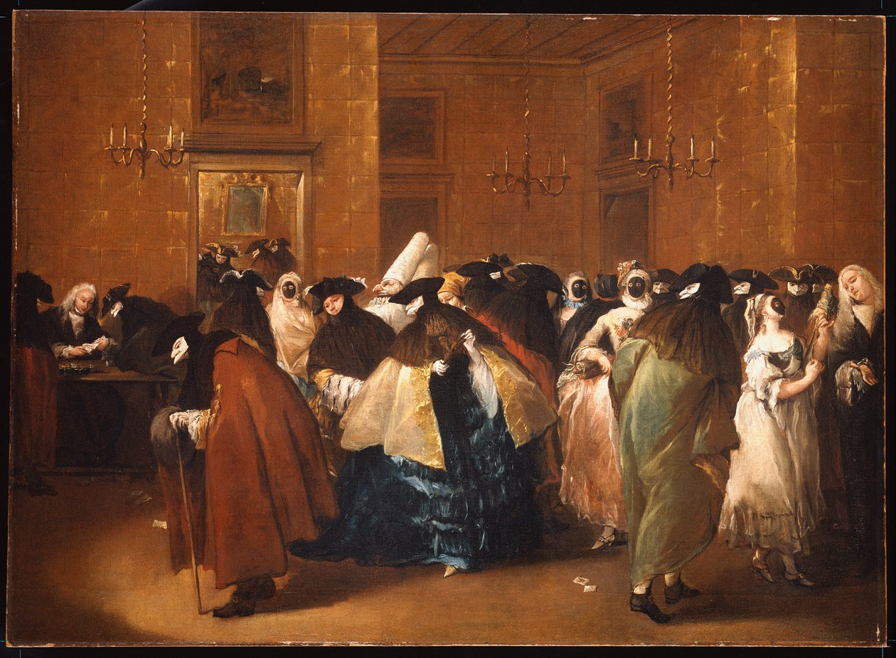 Naiset ja herrat karnevaaliasuissa Ridottossa, Venetsiassa tekijältä Francesco Guardi