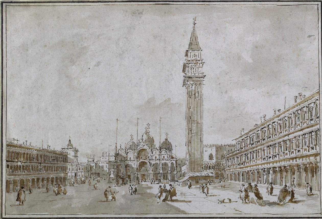 Piazza San Marco, Venetsia, 1780-luku. tekijältä Francesco Guardi