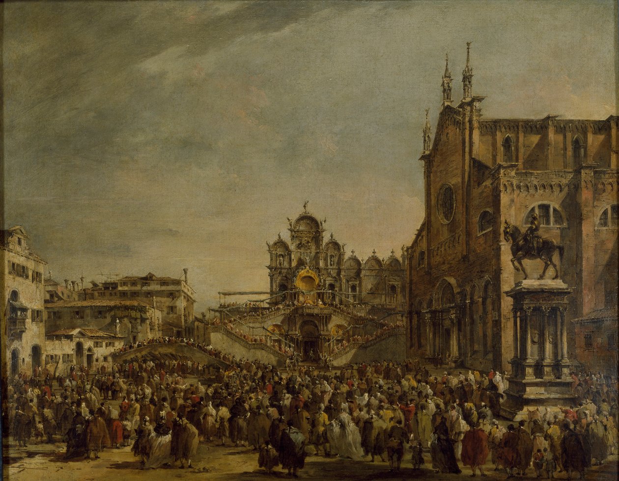 Paavi Pius VI siunaa väkijoukkoja Campo SS Giovanni e Paolossa, Venetsiassa, 1782 tekijältä Francesco Guardi