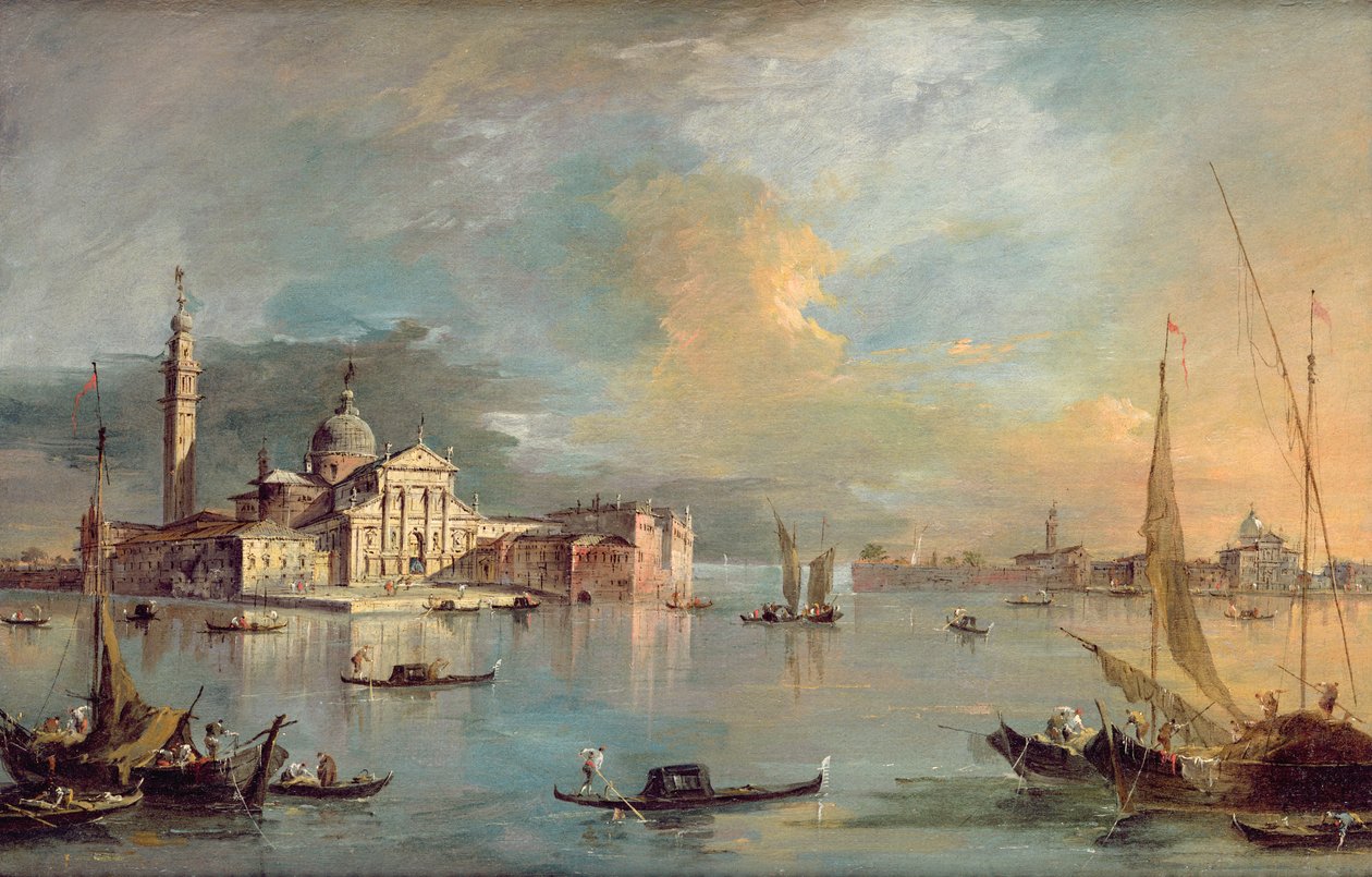 San Giorgio Maggiore, Venetsia, Giudeccan ja Zitellen kanssa tekijältä Francesco Guardi