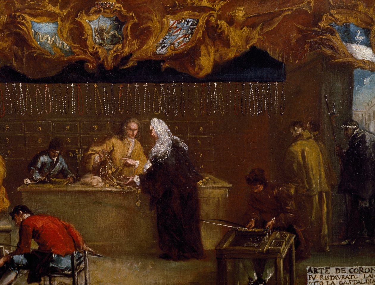 Venetsian Guild of Coronerin kyltti (rukousnauhan teko). tekijältä Francesco Guardi