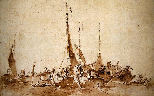 Kalastusveneiden tutkimukset (kynä ja muste ja pesu paperille) tekijältä Francesco Guardi