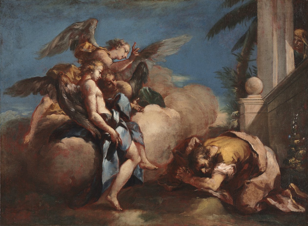 Enkelit ilmestyvät Abrahamille tekijältä Francesco Guardi