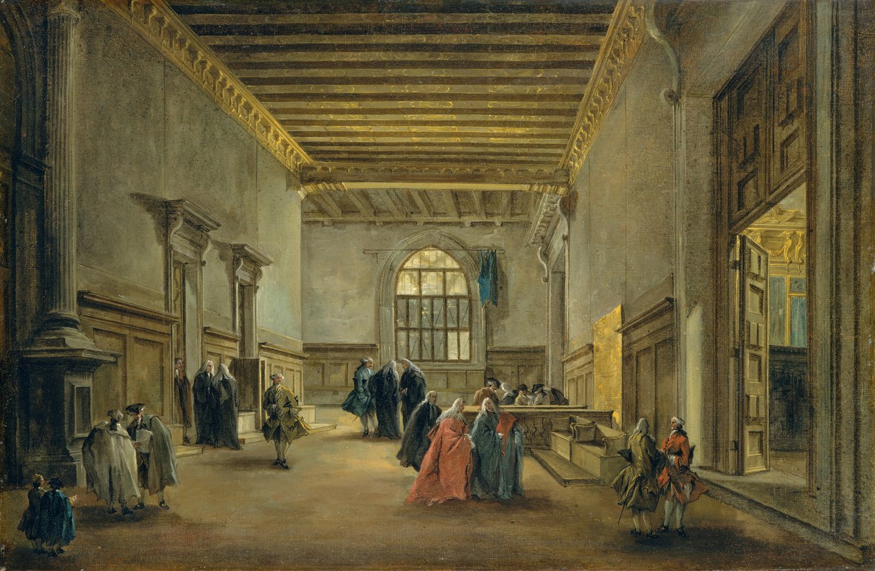 Sala del Maggior Consiglion esikammio, n. 1765-68. tekijältä Francesco Guardi