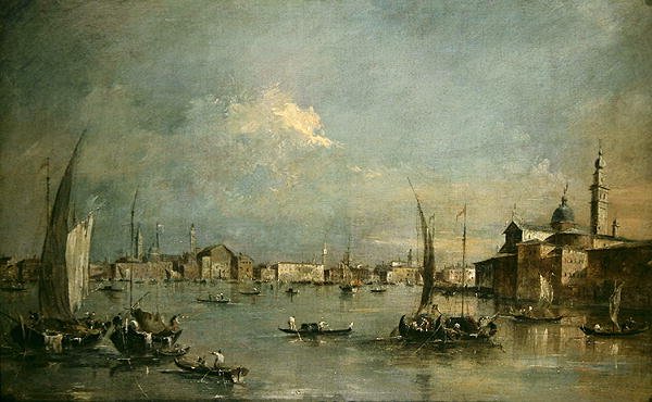 San Giorgio Maggioren kirkko ja Riva degli Schiavoni (öljy kankaalle) tekijältä Francesco Guardi