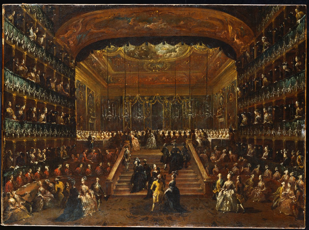 Illallinen ja juhlat Teatro San Benedetto Venetsiassa, Conti Del Nordin kunniaksi, 22. tammikuuta 1782 tekijältä Francesco Guardi