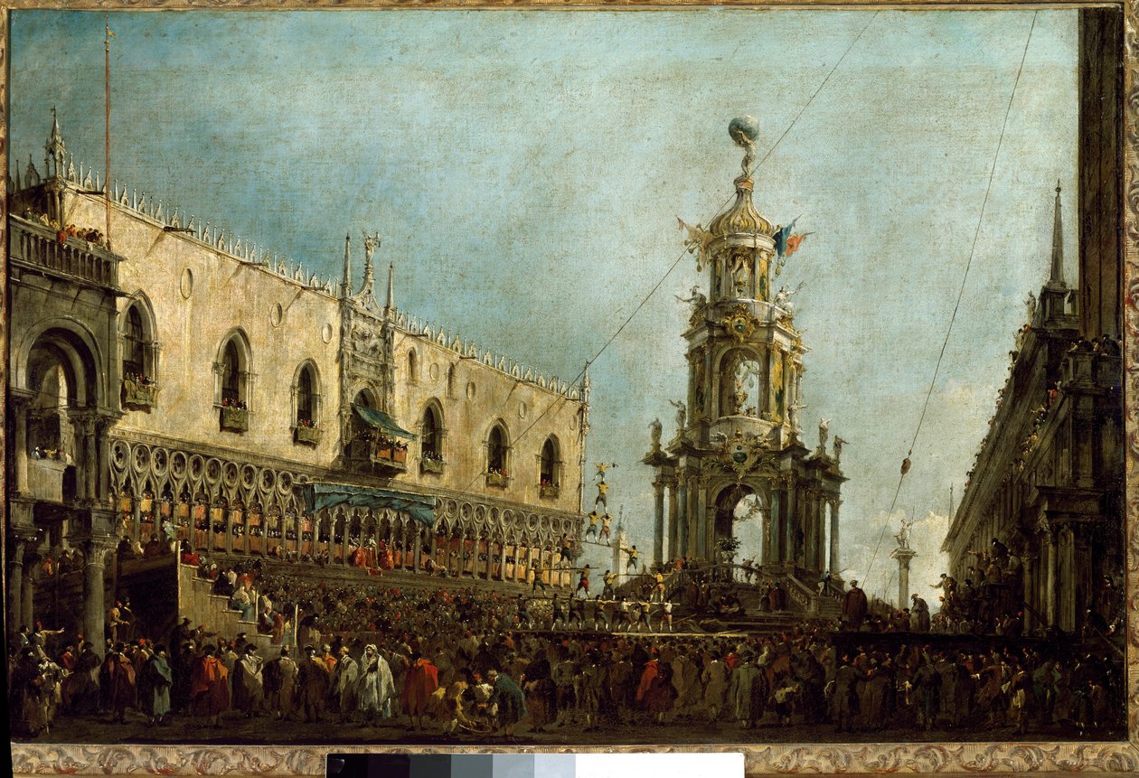 Venetsian dogi osallistuu laskiaistiistain juhliin Piazzetta di San Marcolla (öljy kankaalle tekijältä Francesco Guardi
