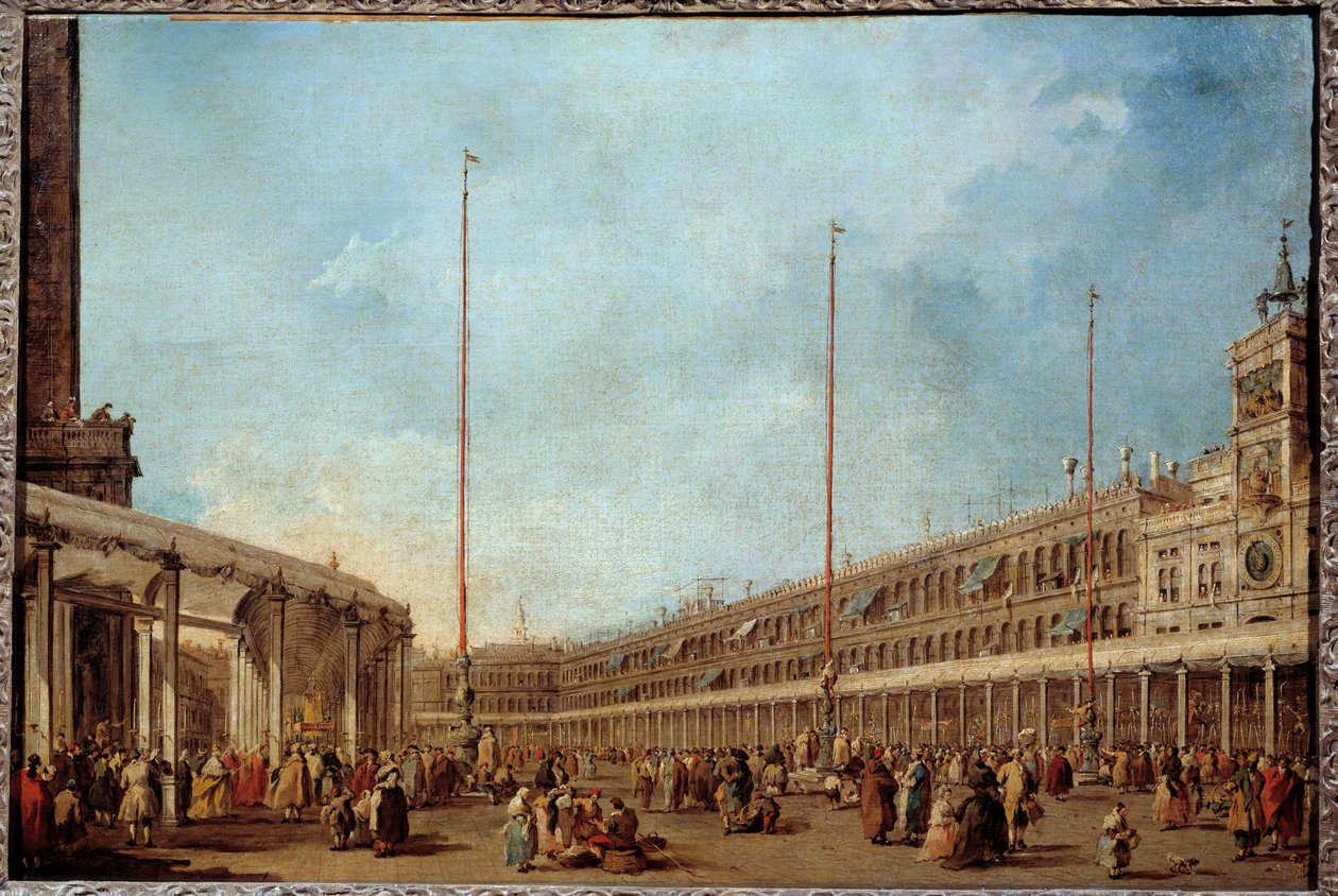 Venetsian dogi seuraa Corpus domini piazza San Marcon (Pyhän Markuksen aukion) kulkue Tämä on luultavasti Doge Alviso IV Mocenigo (1763-1778). Francesco Guardin (1712-1793) maalaus 1766-1770 su. 0,67x1m tekijältä Francesco Guardi