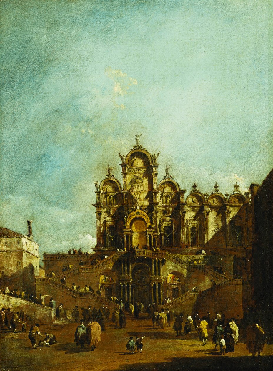 Loggia, joka pystytettiin Campo San Zanipoloon, Venetsiaan, Scuola di San Marcon eteen paavi Pius VI:n siunaukseksi vuonna 1782, tekijältä Francesco Guardi