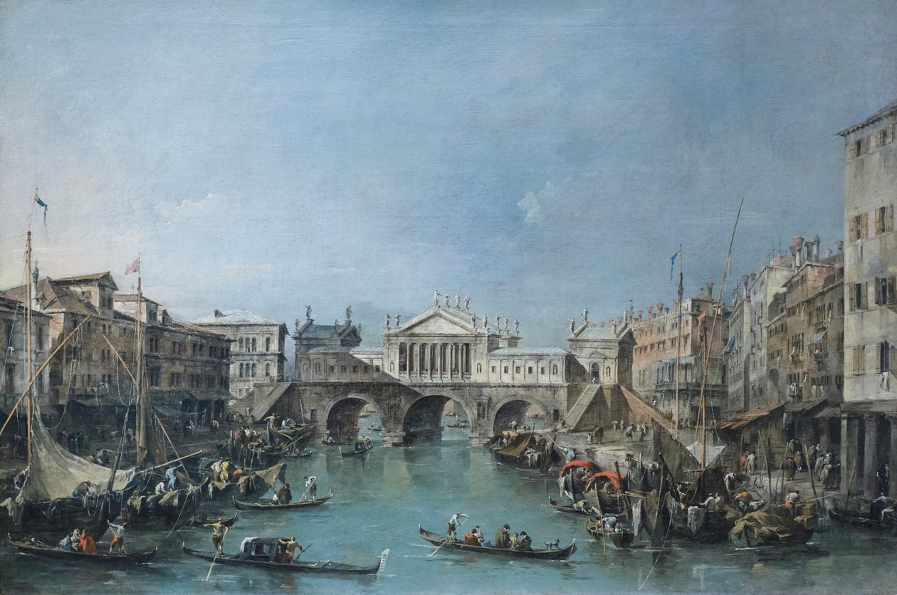 Rialton silta Palladion suunnitelman mukaan, noin 1770 (öljy kankaalle). tekijältä Francesco Guardi