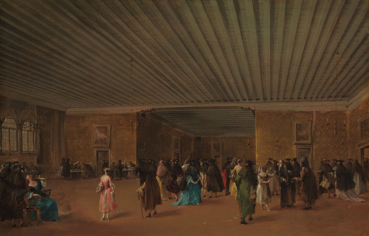 Ridotto Pubblico Palazzo Dandolossa, n. 1765-1768 (öljy kankaalle) tekijältä Francesco Guardi