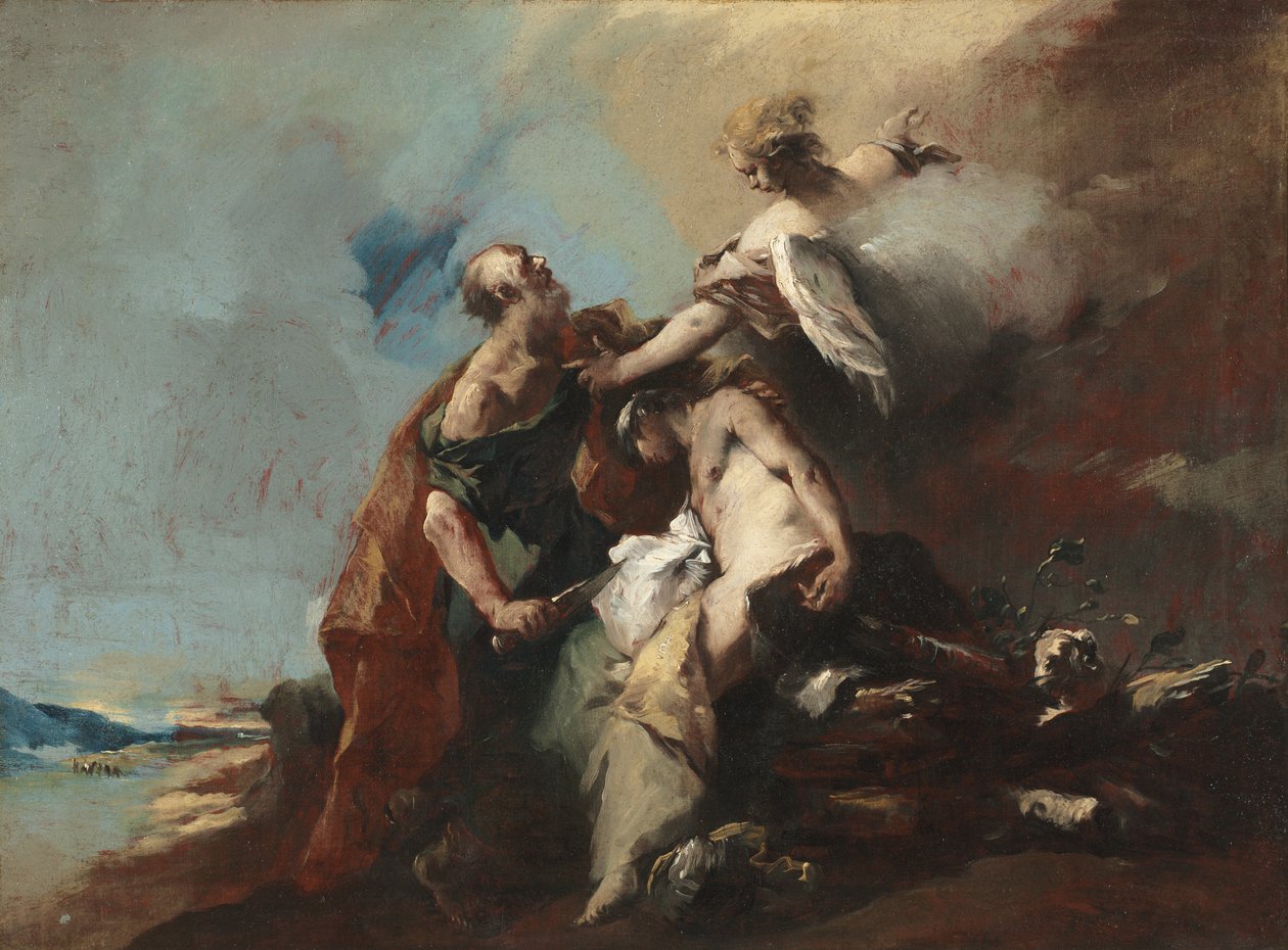 Iisakin, Tobiaksen ja enkelin uhri, Aabrahamille ilmestyvät enkelit, Abraham toivottaa kolme enkeliä (maalaussarja) tekijältä Francesco Guardi