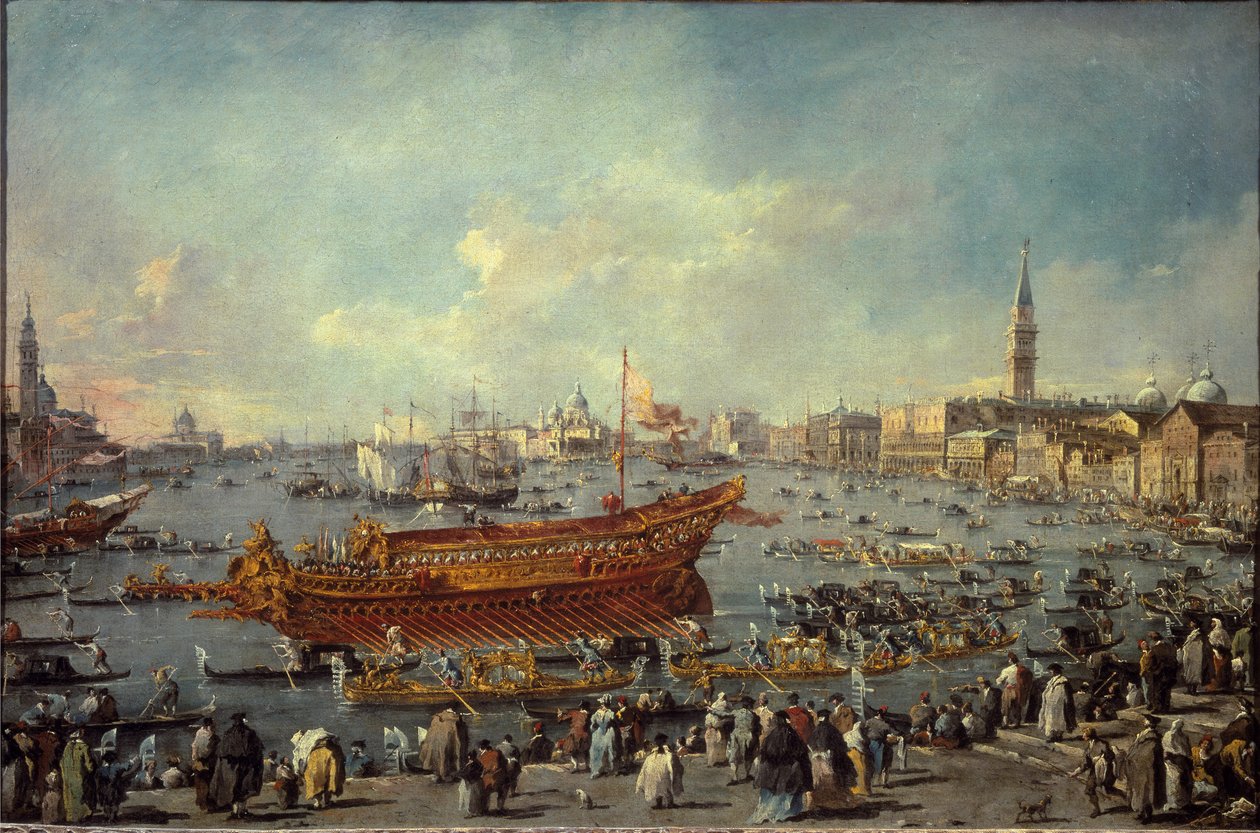 Bucentaurin lähtö Venetsian Lidoon helatorstai-seremoniaan (öljy kankaalle tekijältä Francesco Guardi