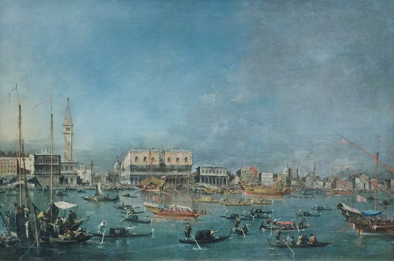 Bucintoron lähtö, n.1765-80 (öljy kankaalle) tekijältä Francesco Guardi