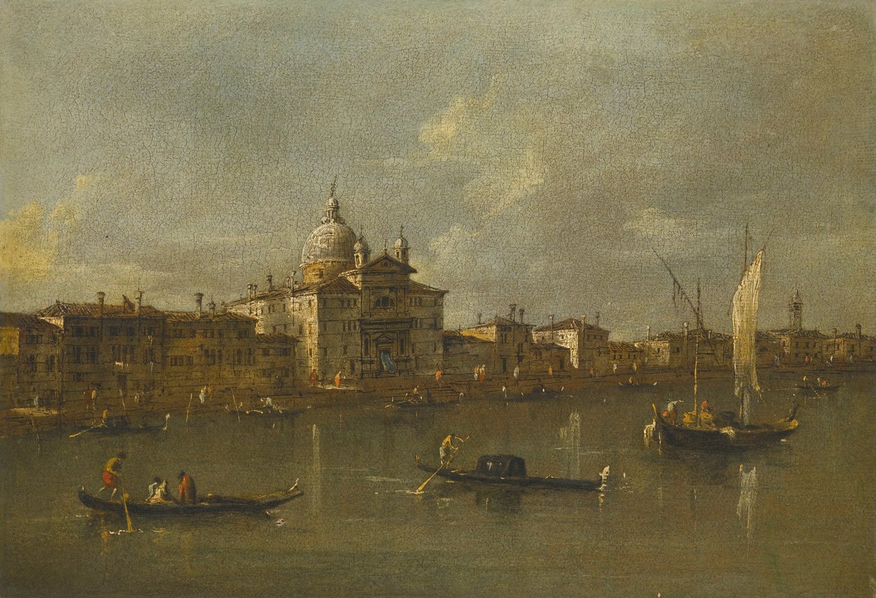 Venetsia, näkymä kohti Giudeccaa ja le Zitellen kirkkoa tekijältä Francesco Guardi