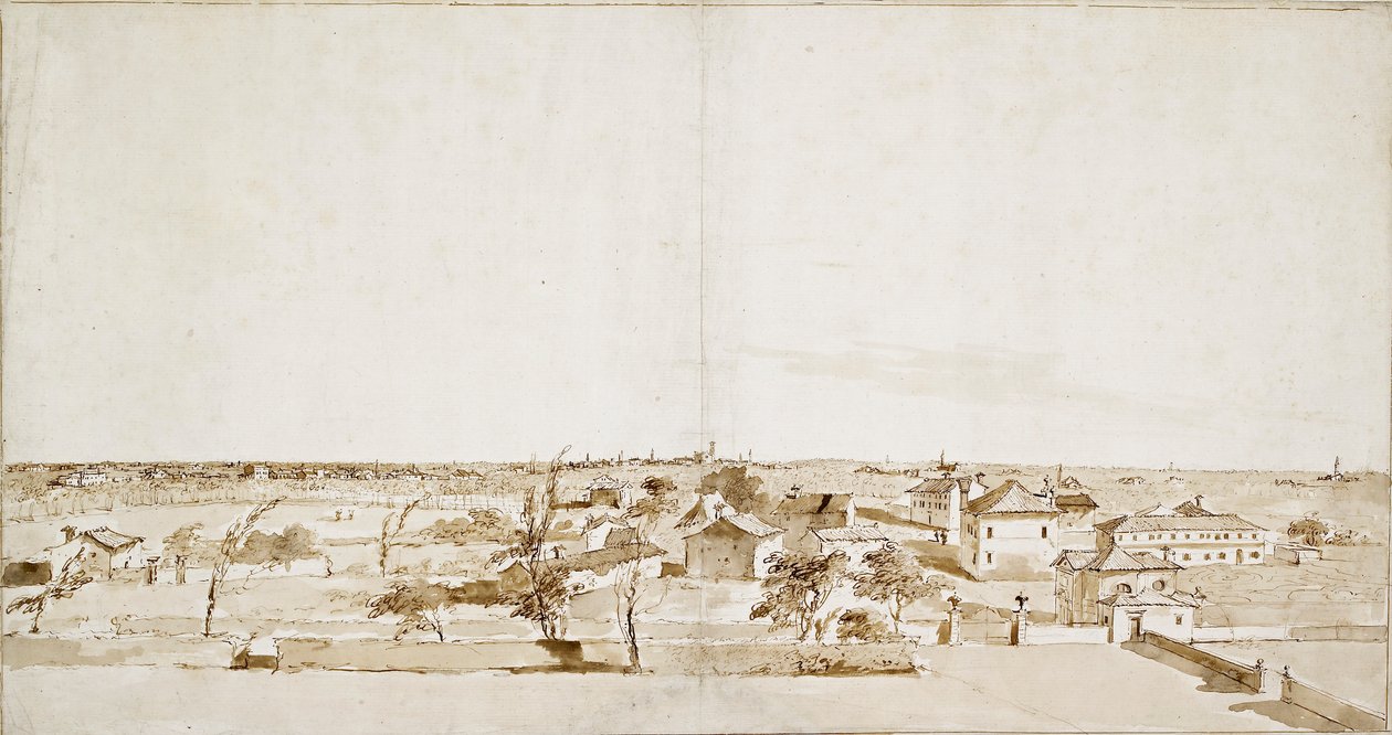 Näkymä Villa Loredanin puutarhaan 1700-luvun puolivälissä tekijältä Francesco Guardi