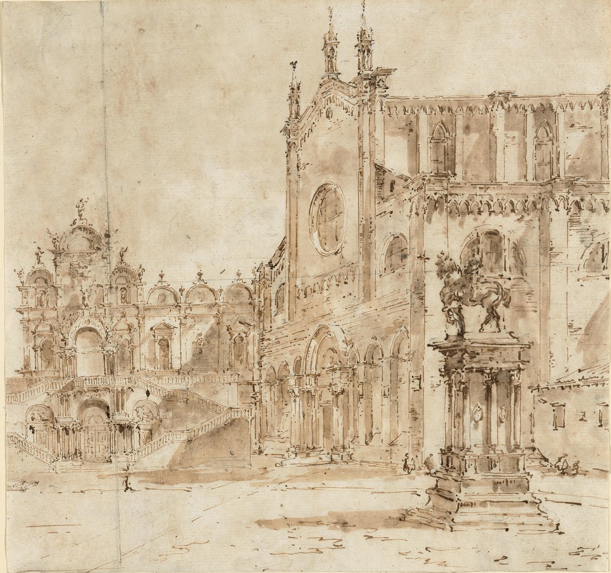 Näkymä Campo San Zanipololle ja paavi Pius VI:n vierailua varten pystytetylle väliaikaiselle laiturille. tekijältä Francesco Guardi