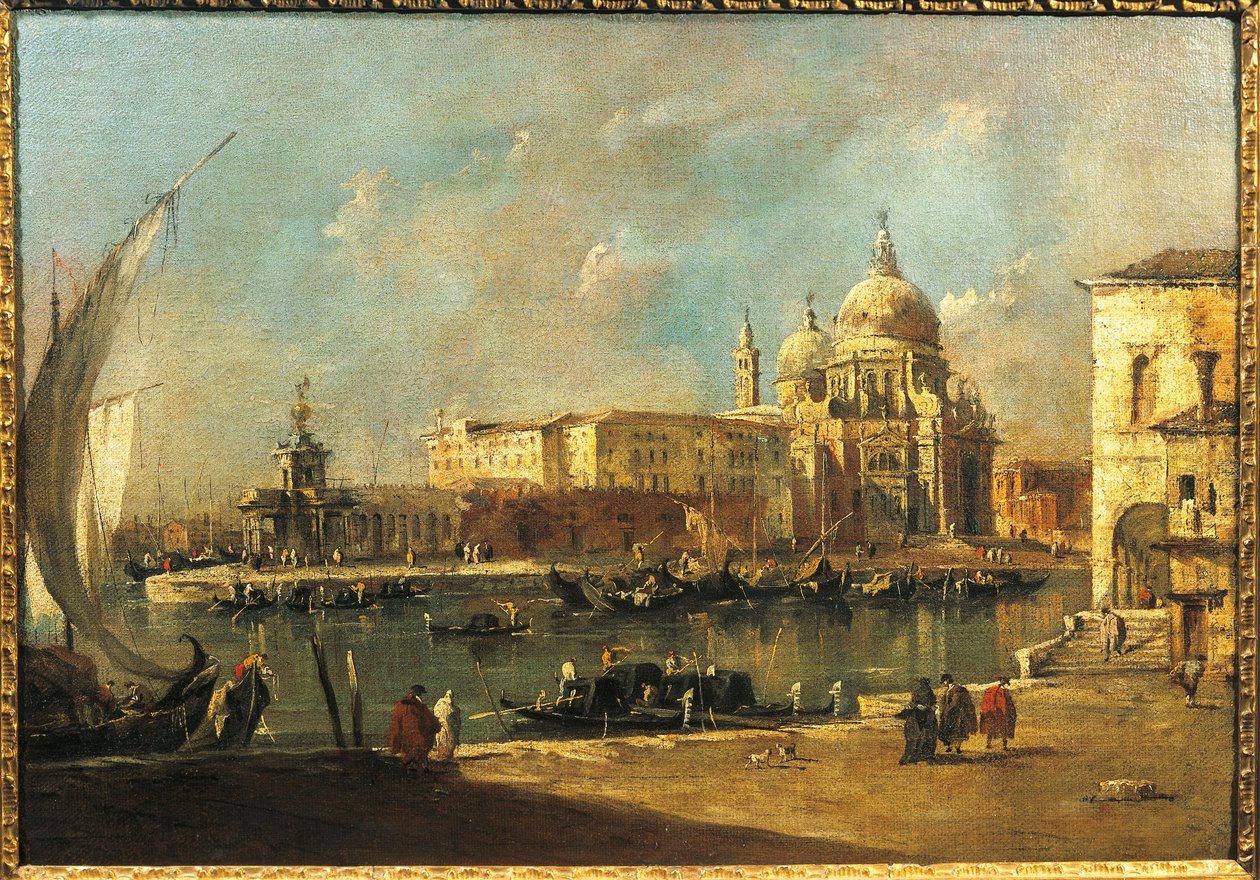 Näkymä Doganalle ja Santa Maria della Salutelle, Venetsia (öljy kankaalle) tekijältä Francesco Guardi