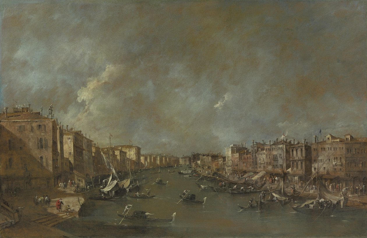 Näkymä Grand Canalille Ponte di Rialtolta, vuoden 1775 jälkeen tekijältä Francesco Guardi