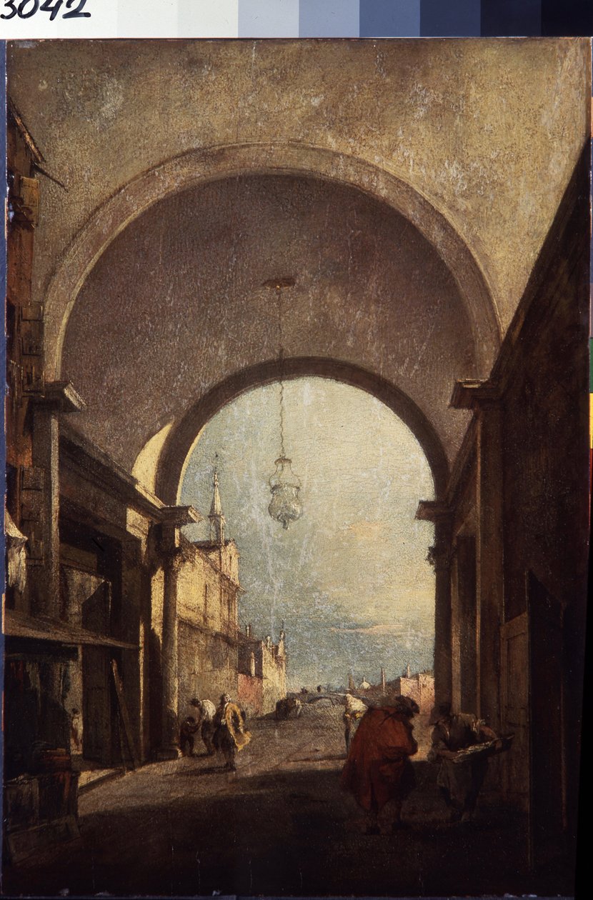 Näkymä Venetsiaan (kaupunkinäkymä). Francesco Guardin (1712-1793) maalaus, noin 1770. Öljy puulle. Rokokootyylinen venetsialainen taide. Pietarin Eremitaaši. tekijältä Francesco Guardi