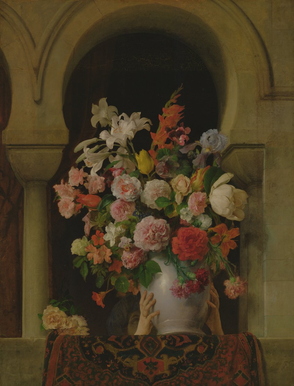 Kukkimaljakko haaremin ikkunassa, 1881 tekijältä Francesco Hayez